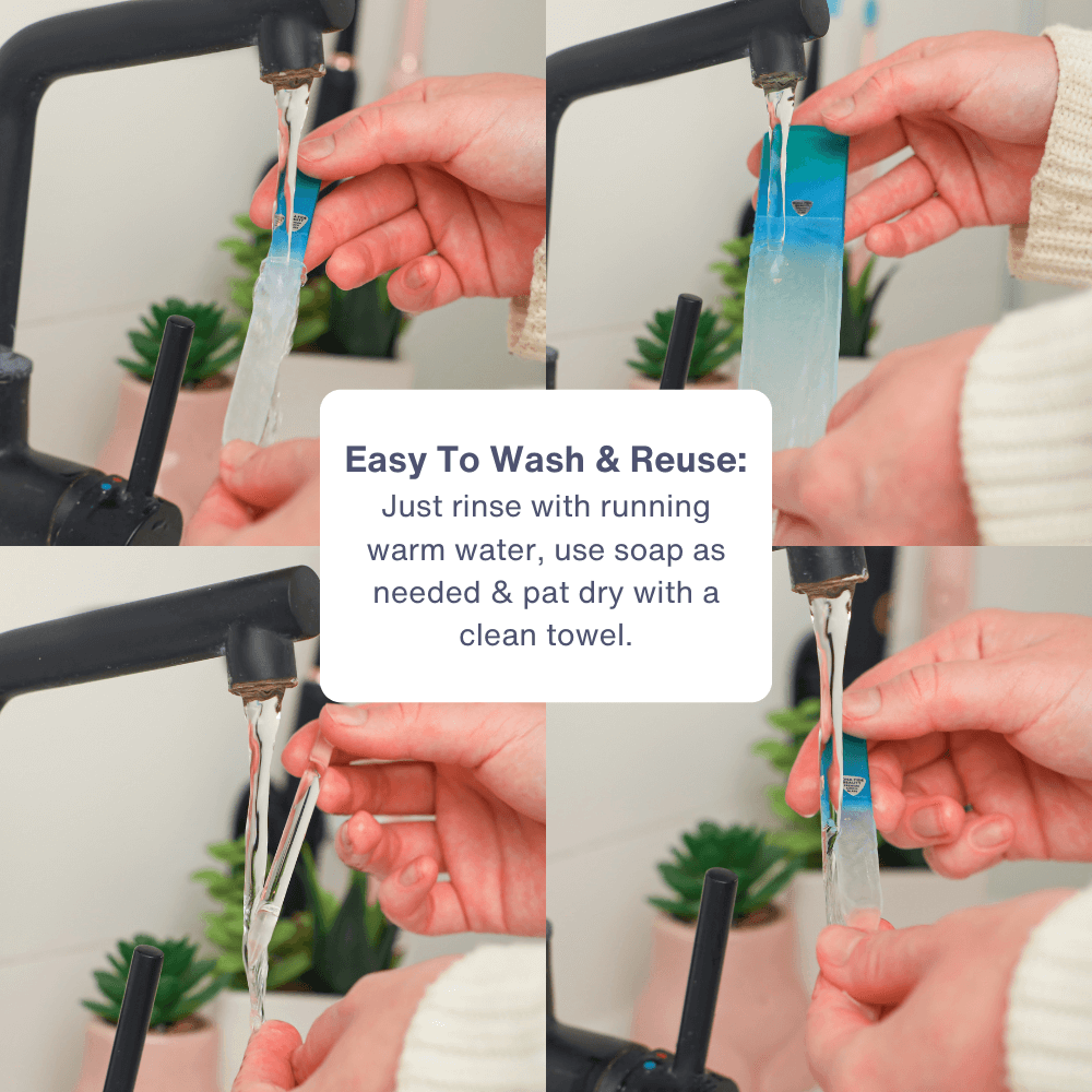 Instructions for washing and reusing the Czech Glass file with warm water and soap.