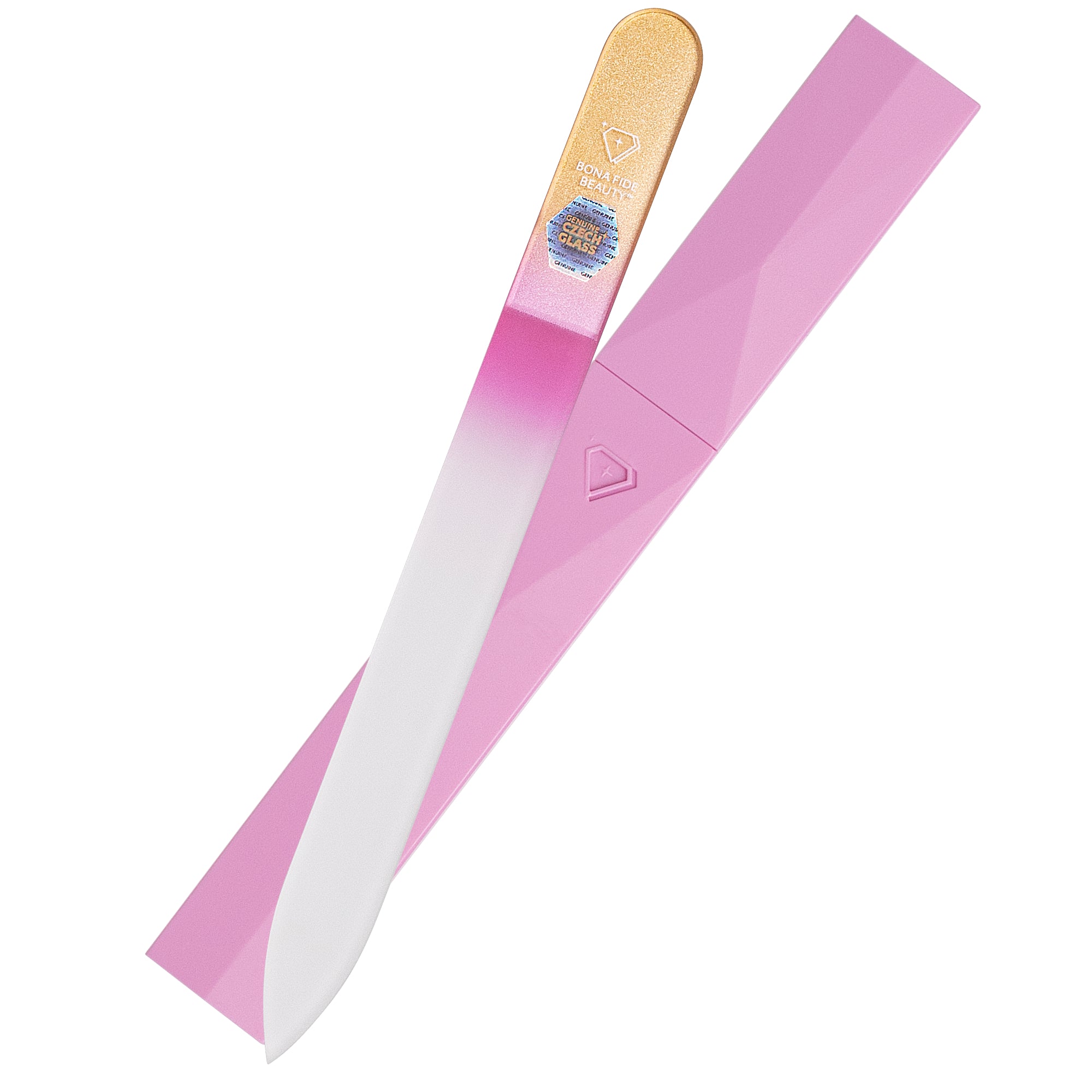 Czech Glass Fine Grit Nail File with Hard Case - Gold Magenta