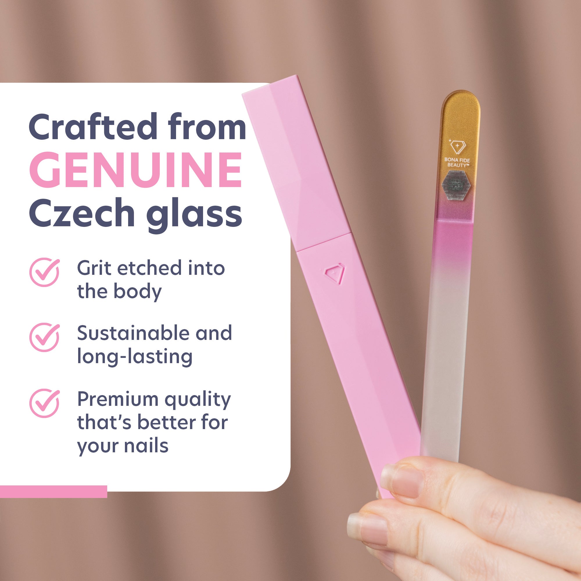 Czech Glass Fine Grit Nail File with Hard Case - Gold Magenta