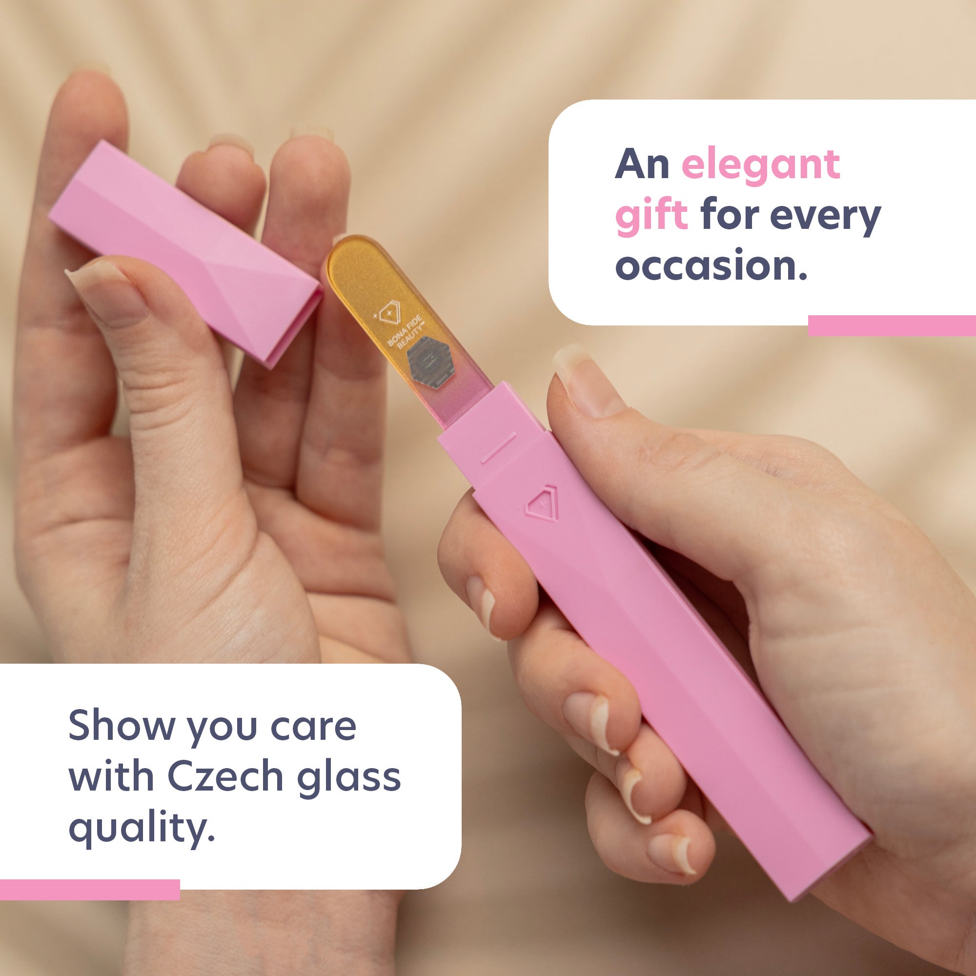 Czech Glass Fine Grit Nail File with Hard Case - Gold Magenta