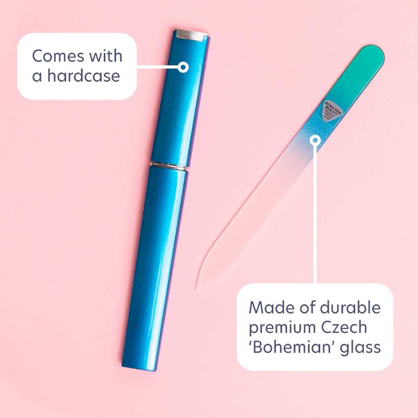 Single Glass Nail File in Green/Aqua with Hard Case