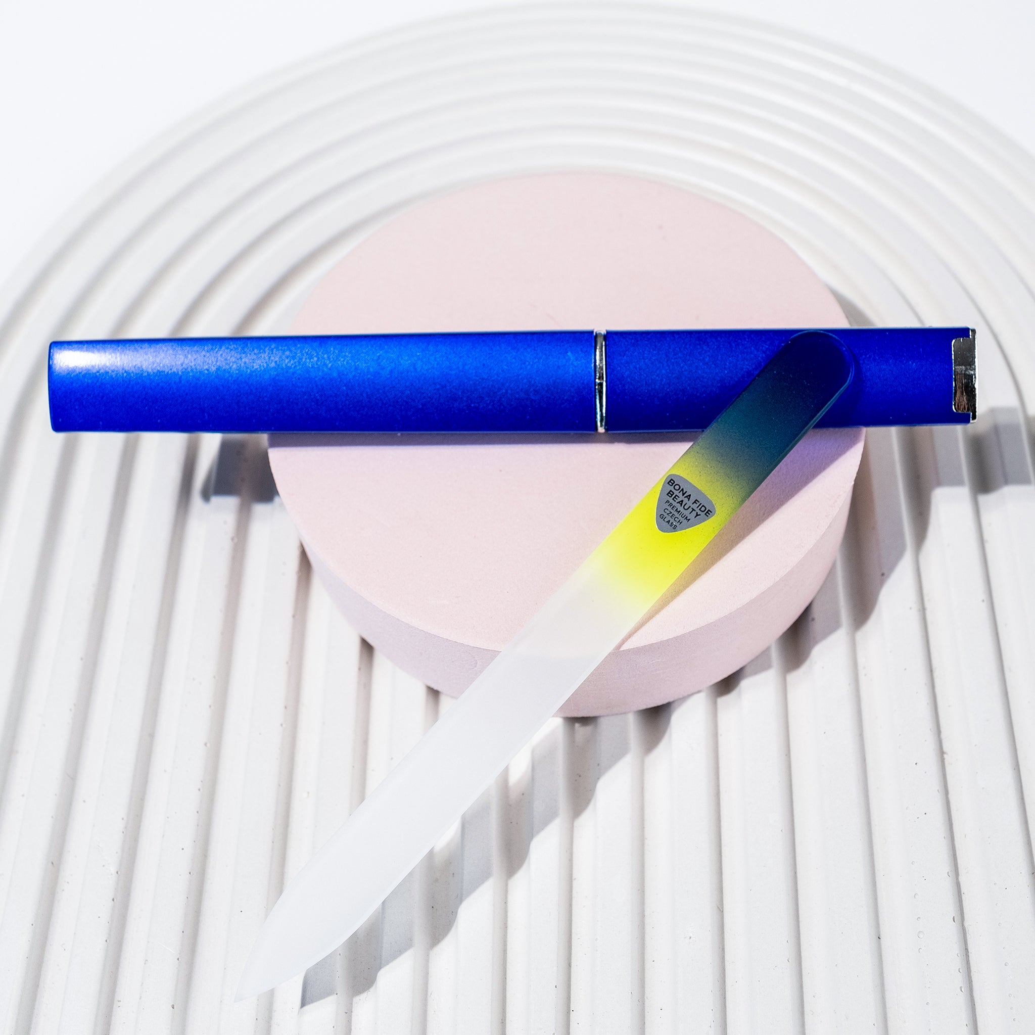 Czech Glass Nail File in Cobalt/Neon with Hard Case