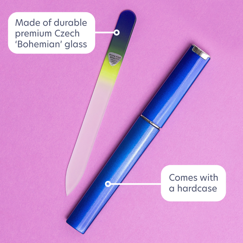 Czech Glass Nail File in Cobalt/Neon with Hard Case