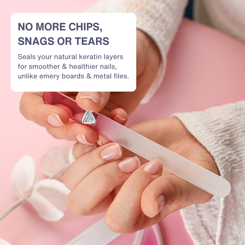 Drop Ergo Czech Glass Nail File Duo Set in Pink