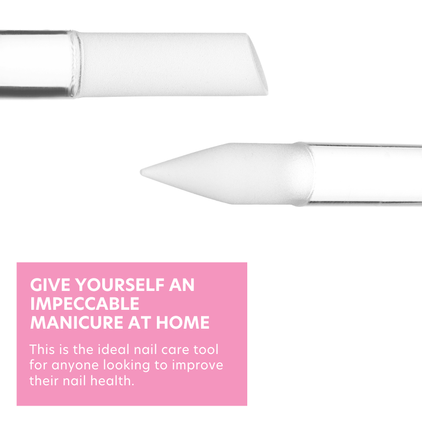 Photo of showcasing the two ends of the Czech glass cuticle pusher up close