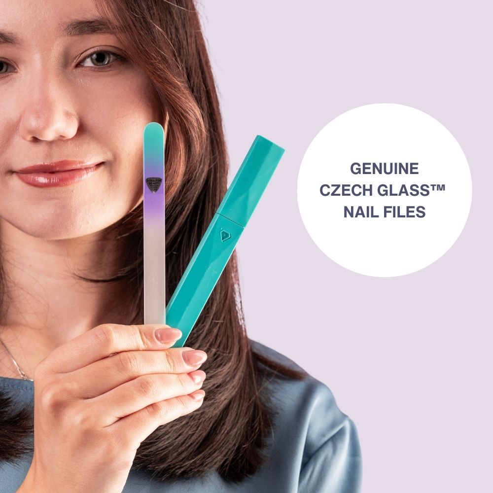 Single Czech Glass Nail File In Aqua Violet in Hard Case