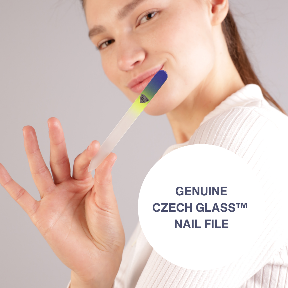 Czech Glass Nail File in Cobalt/Neon with Hard Case