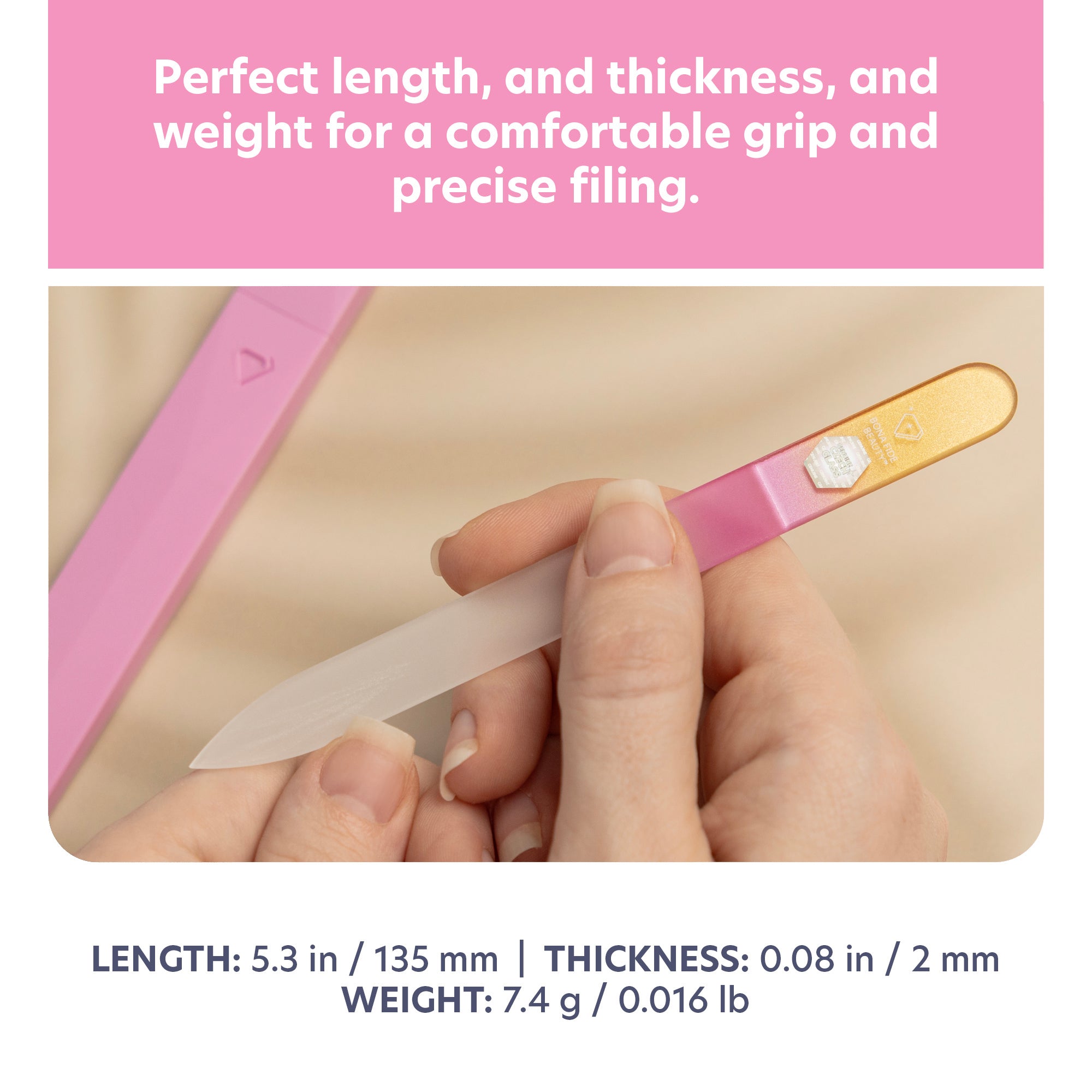 Czech Glass Fine Grit Nail File with Hard Case - Gold Magenta