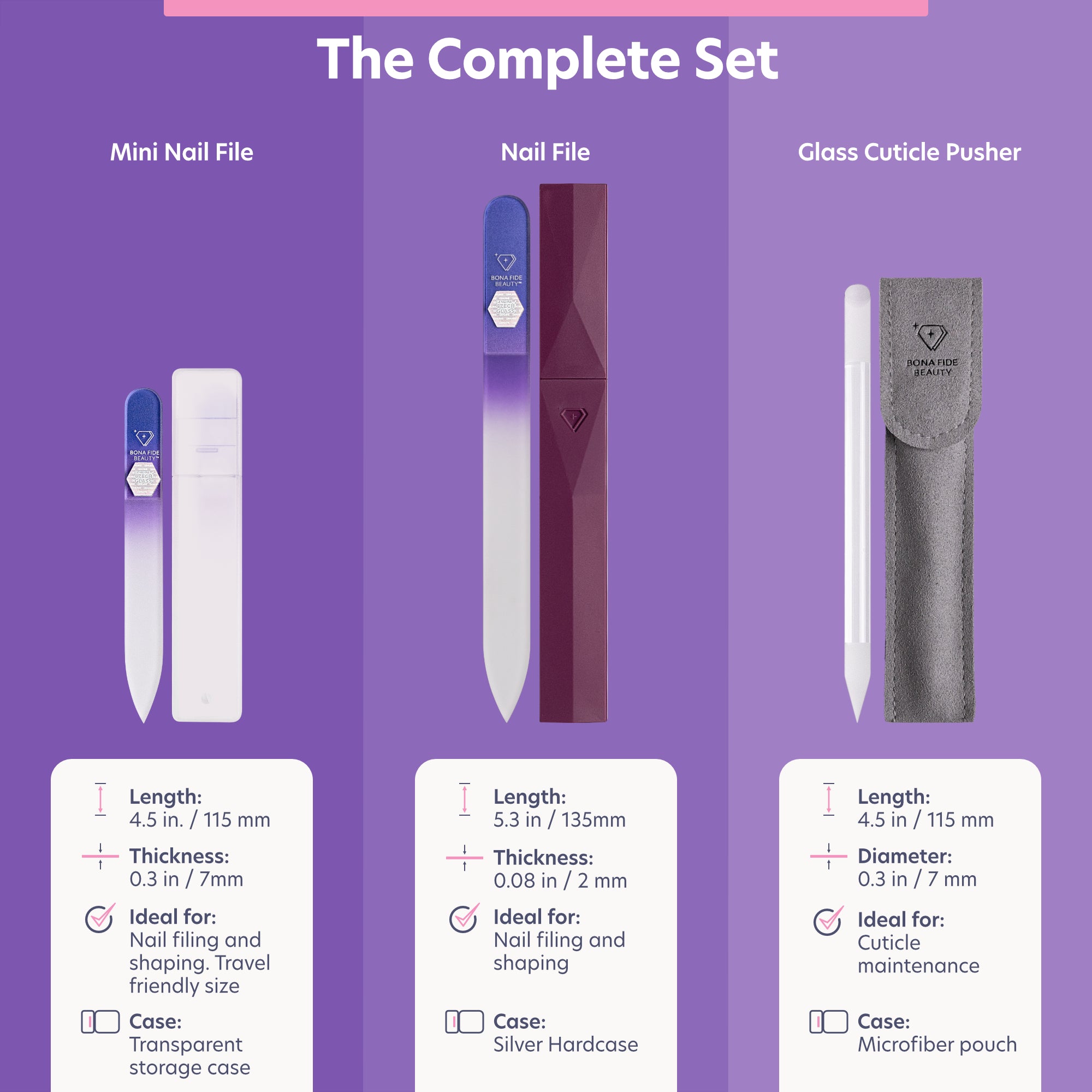 3-Piece Czech Glass Manicure Kit in Violet