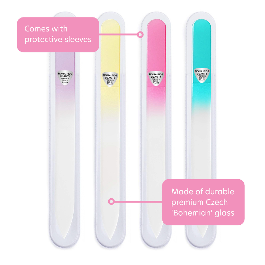 4-Pack Pastel Glass Nail Files With Sleeves