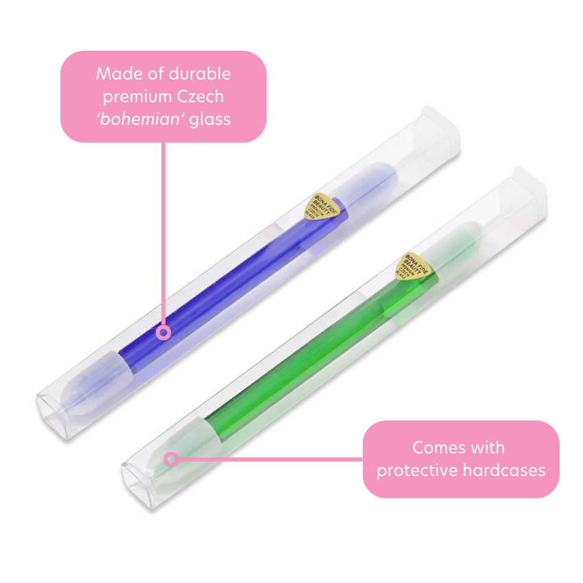 2-Pack Glass Cuticle Pusher in Green and Blue