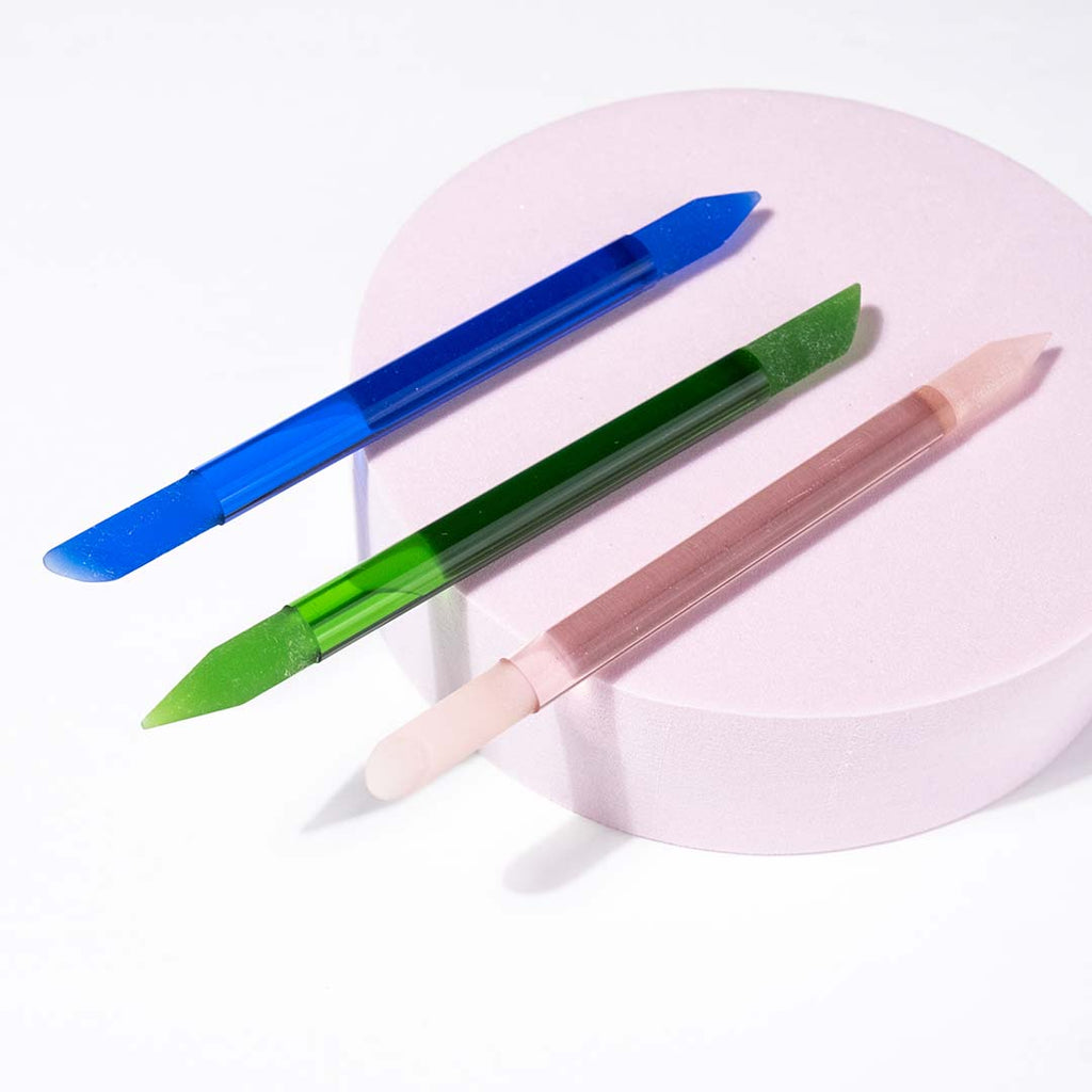 3-Pack Mini Glass Cuticle Pushers (Blue, Green & Rosé)
